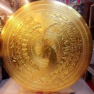 Mặt trống đồng đường kính 80cm mạ vàng, in bản đồ Việt Nam