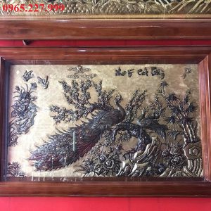 Tranh đồng Như Ý Cát tường hun xuống màu giả cổ, khung gỗ