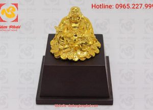 Tượng Phật Di Lặc mạ vàng đế gỗ quà tặng phong thủy ý nghĩa