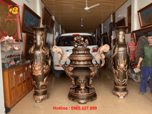 Đôi lọ lục bình rồng phượng cạo màu 1m76 - Đỉnh đồng hoá sớ cao 1m55