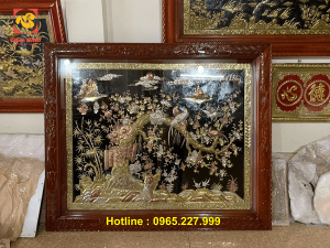 Tranh Hoa Khai Phú Quý bằng đồng khảm tam khí sinh động