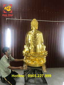 Đúc tượng Phật Thích Ca cao 1m2 bằng đồng đỏ dát vàng 9999 phù hợp mọi không gian chùa.!