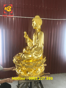 Đúc tượng Phật Thích Ca cao 1m2 bằng đồng đỏ dát vàng 9999 phù hợp mọi không gian chùa.!